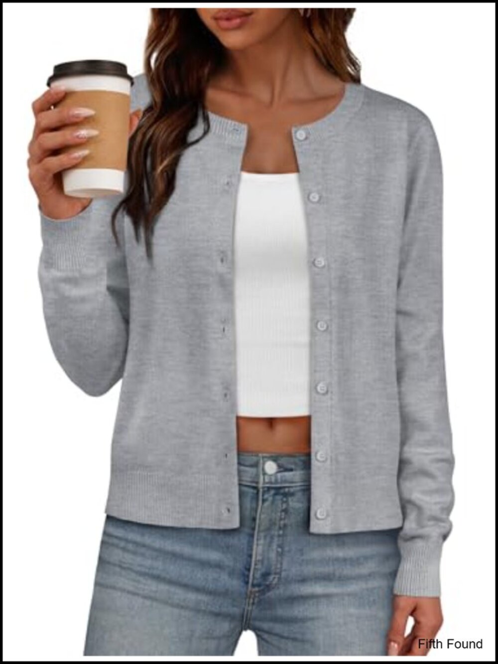 Women's Lightweight Button Down Cardigan Long Sleeve Crew Neck Rib Trim Knit